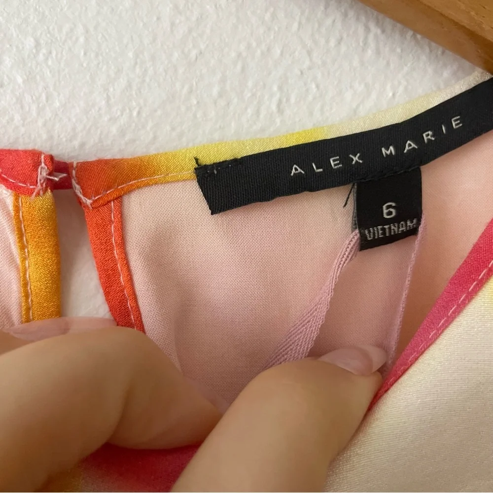 Alex Marie Riley watercolor long sleeve satin tie waist belted dress - Picture 4 of 8